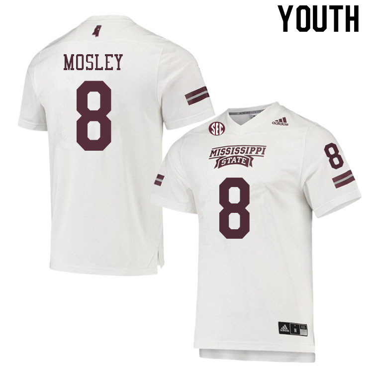 Youth #8 Jordan Mosley Mississippi State Bulldogs College Football Jerseys Sale-White - Click Image to Close